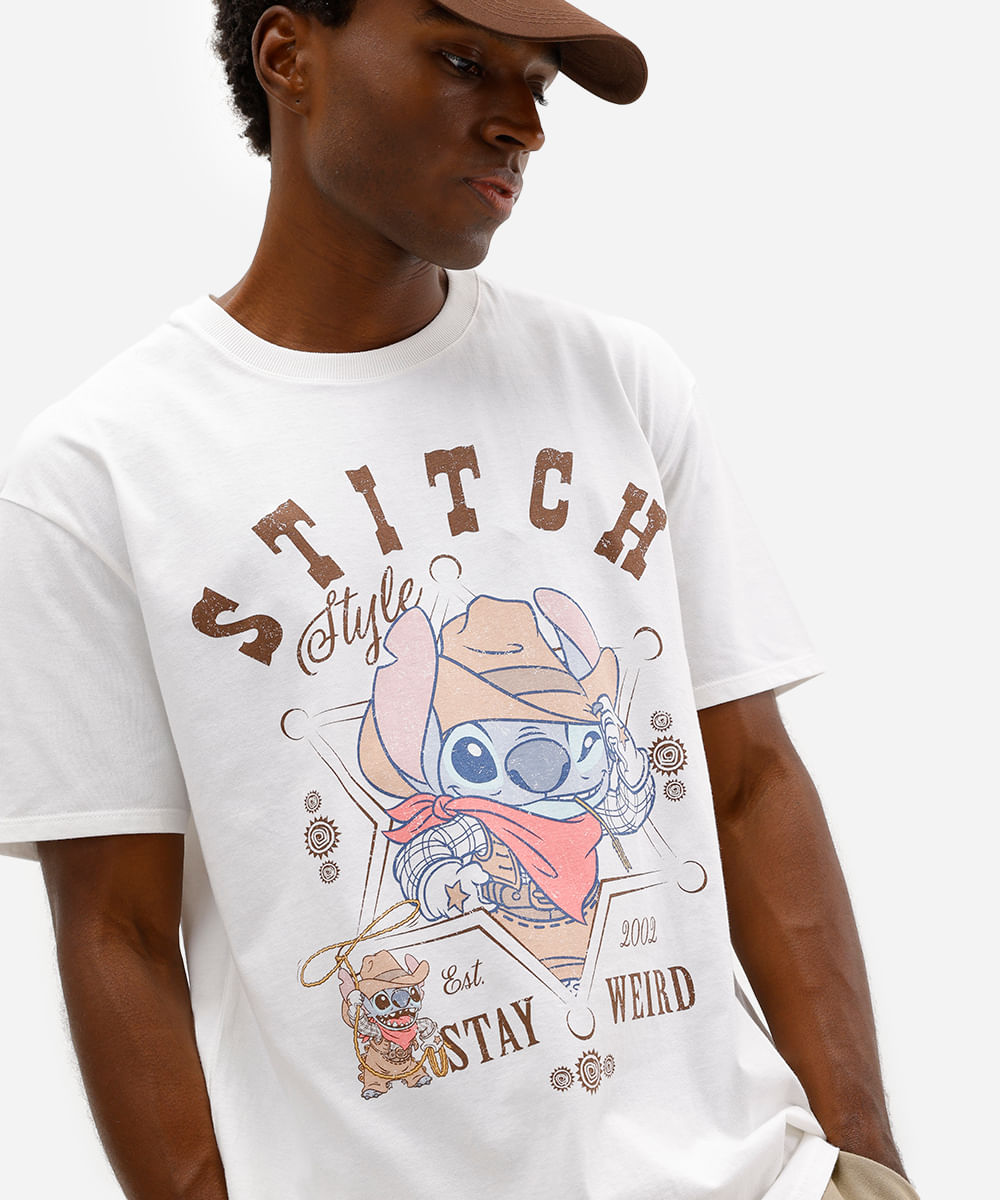 camiseta relaxed masculina de algodão manga curta stitch off white