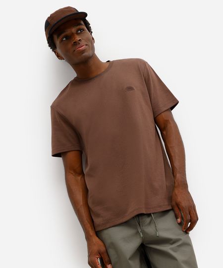 camiseta masculina manga curta com bordado marrom P