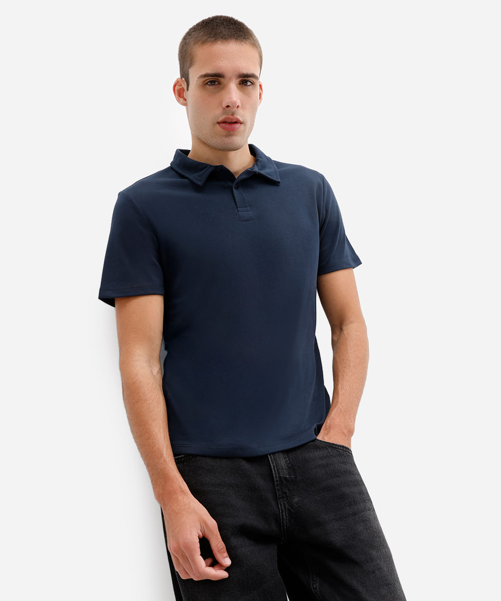 polo comfort masculina de algodão manga curta azul