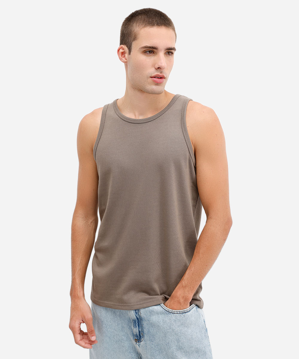 regata básica masculina de tricot com algodão peruano bege