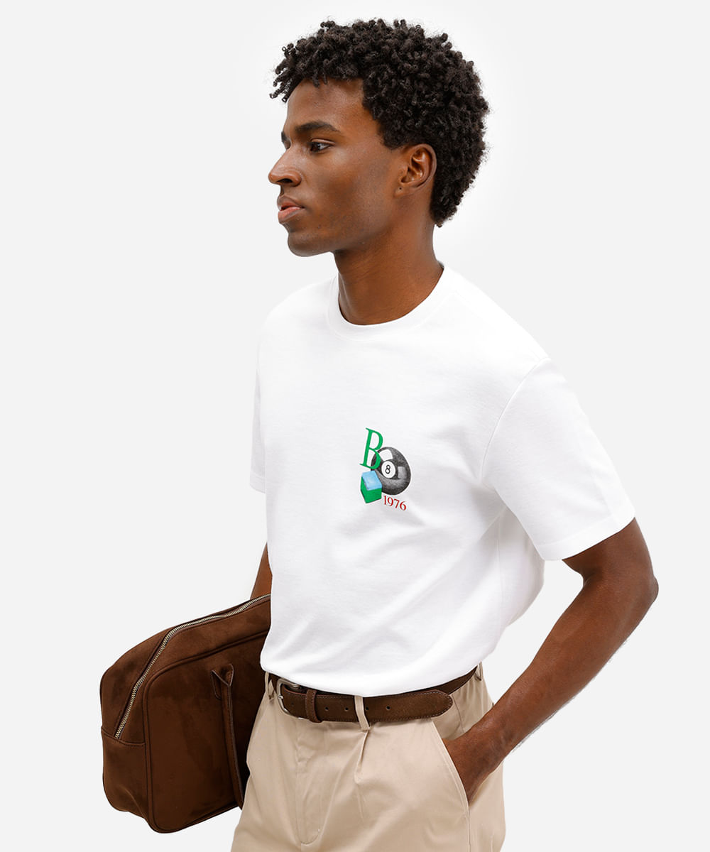 camiseta comfort masculina de algodão manga curta billiards branca