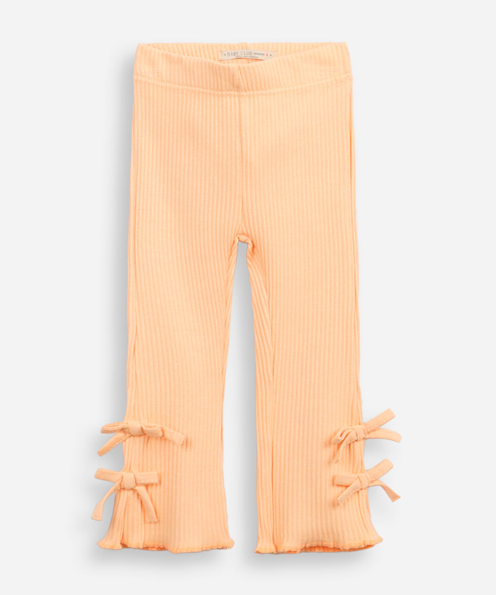 calça flare infantil de algodão com lacinho laranja