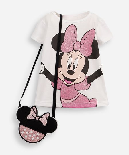 camiseta de algodão infantil minnie com bolsinha off white 5 camiseta de algodão infantil minnie com bolsinha off white 5