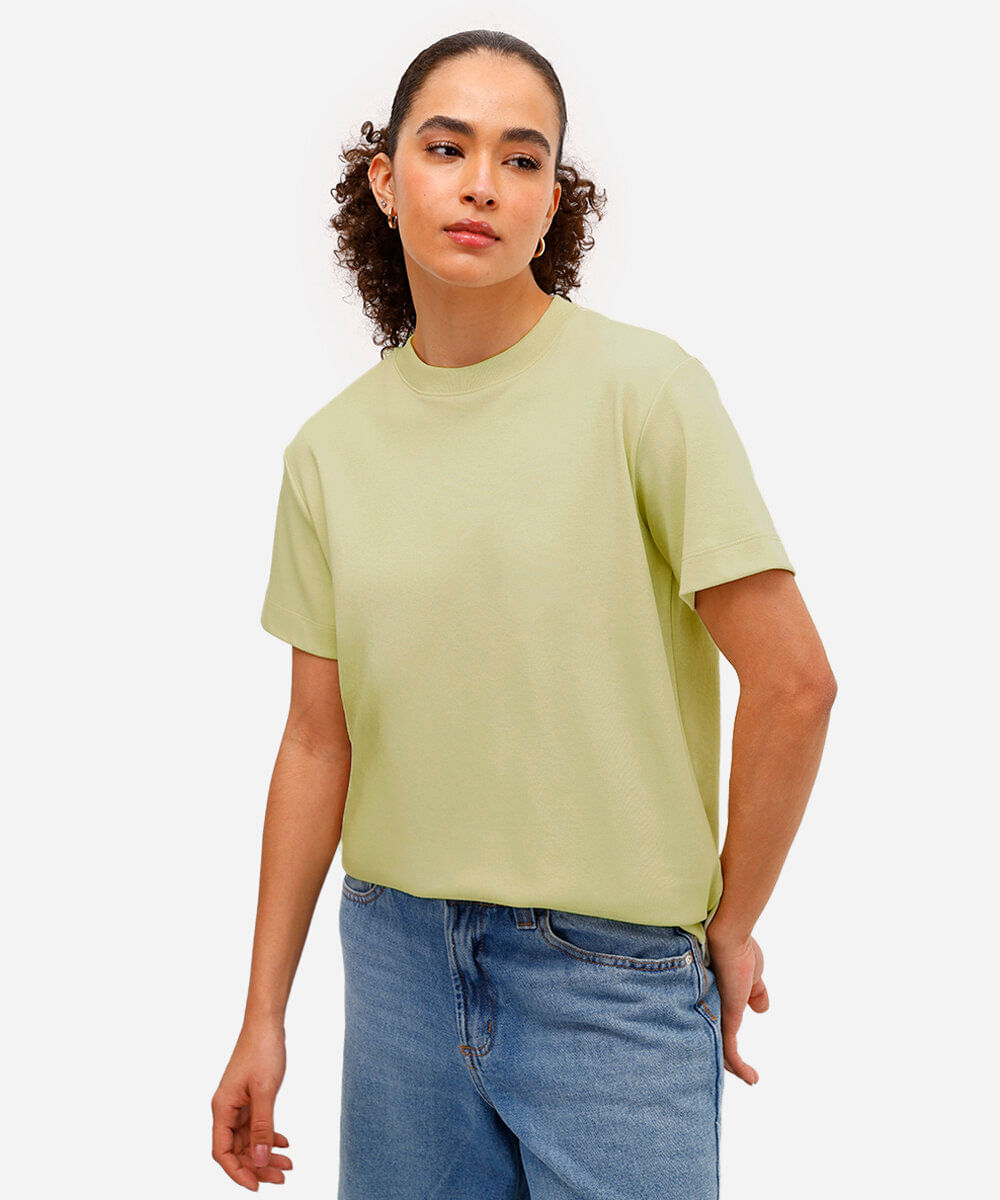camiseta comfort feminina de algodão peruano interlock verde