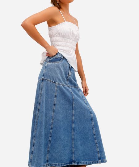 saia evasê feminina jeans cintura alta com recortes azul 40 saia evasê feminina jeans cintura alta com recortes azul 40