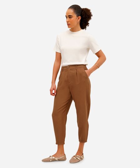 calça feminina pregas marrom 40