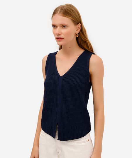 colete de tricot decote v azul PP colete de tricot decote v azul PP