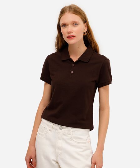 polo básica feminina de algodão marrom P