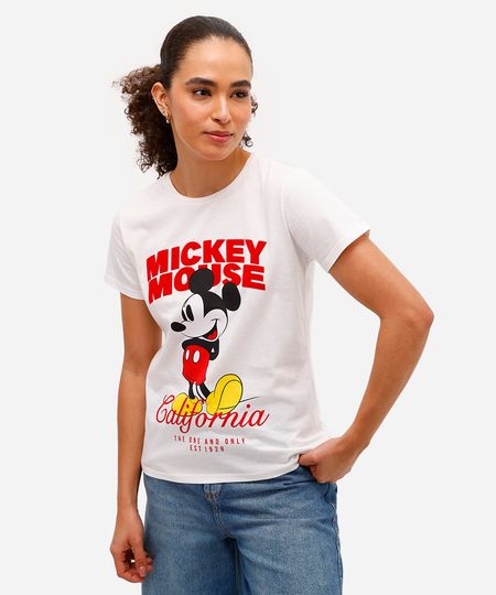 camiseta feminina de algodão mickey texturizada off white P