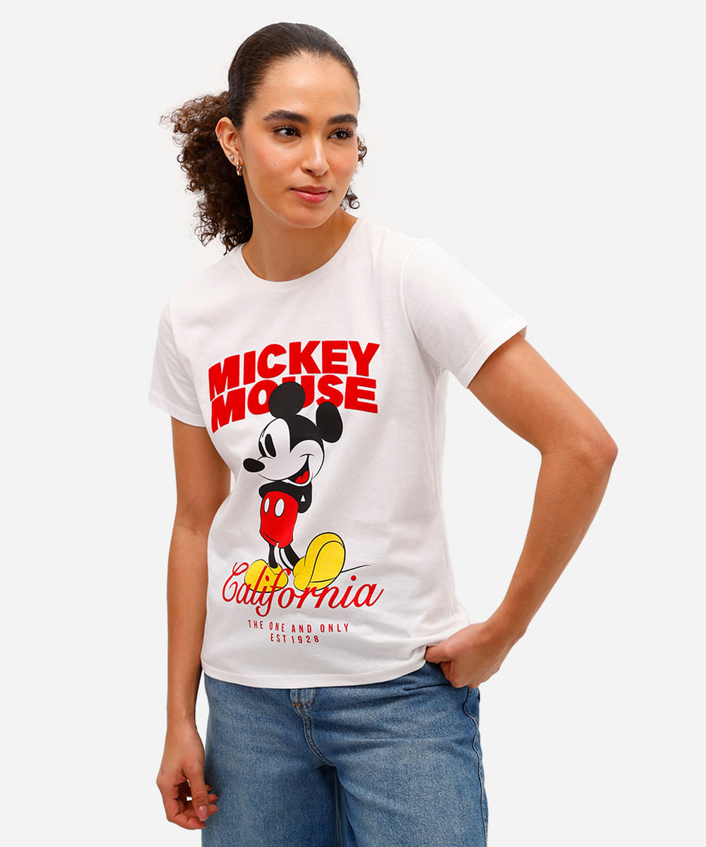 camiseta feminina de algodão mickey texturizada off white