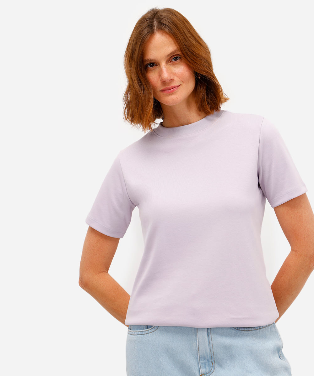 camiseta básica feminina de algodão peruano lilás