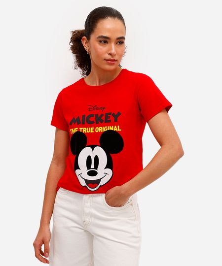 camiseta feminina de algodão mickey texturizada vermelha P