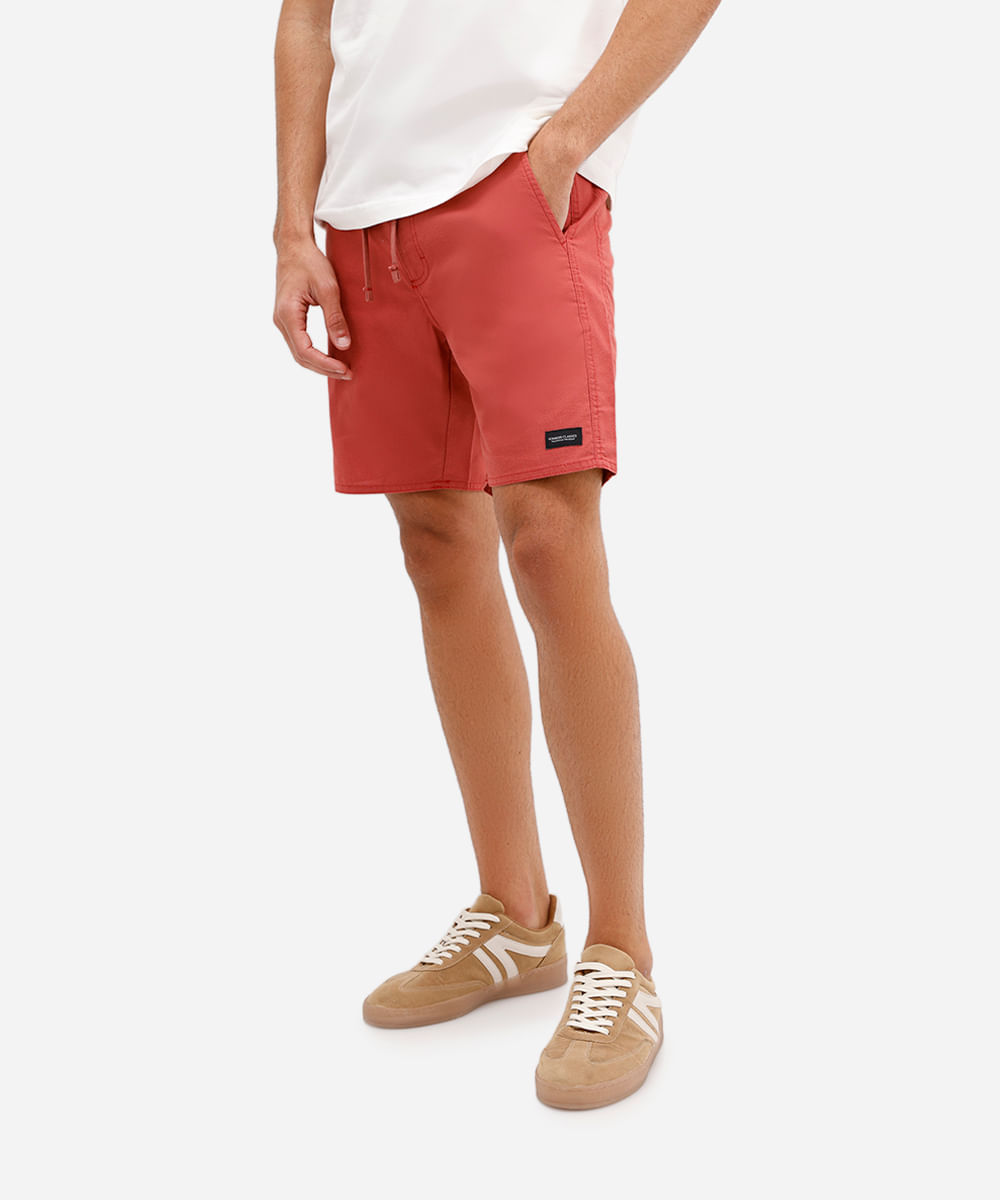 bermuda reta masculina de sarja com cordão laranja