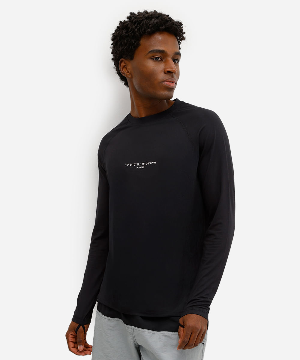 camiseta raglan masculina com proteção uv preta