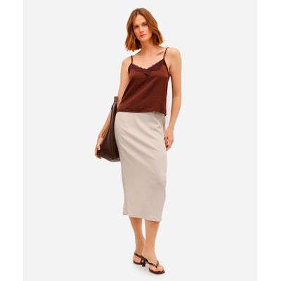saia midi feminina texturizada bege