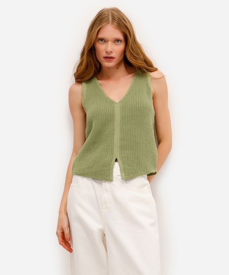 colete de tricot decote v verde M