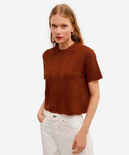 blusa feminina de tricot texturizada marrom P