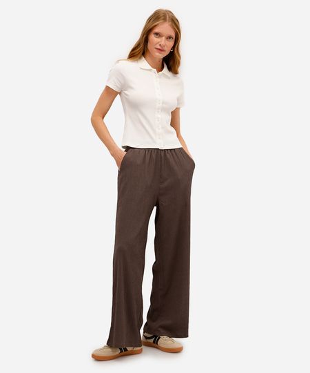 calça wide leg feminina texturizada cinza PP calça wide leg feminina texturizada cinza PP