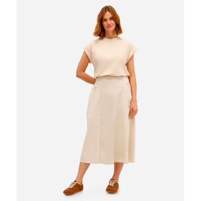 saia feminina midi de algodão com pala bege
