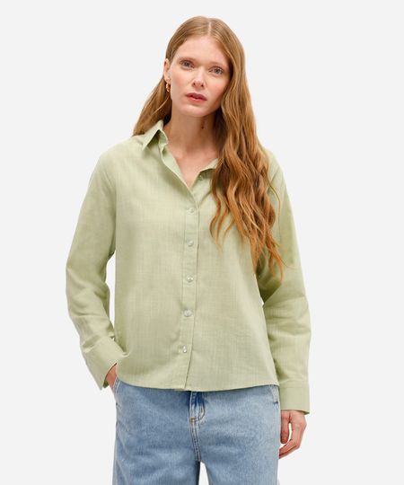 camisa feminina de algodão manga longa verde M camisa feminina de algodão manga longa verde M