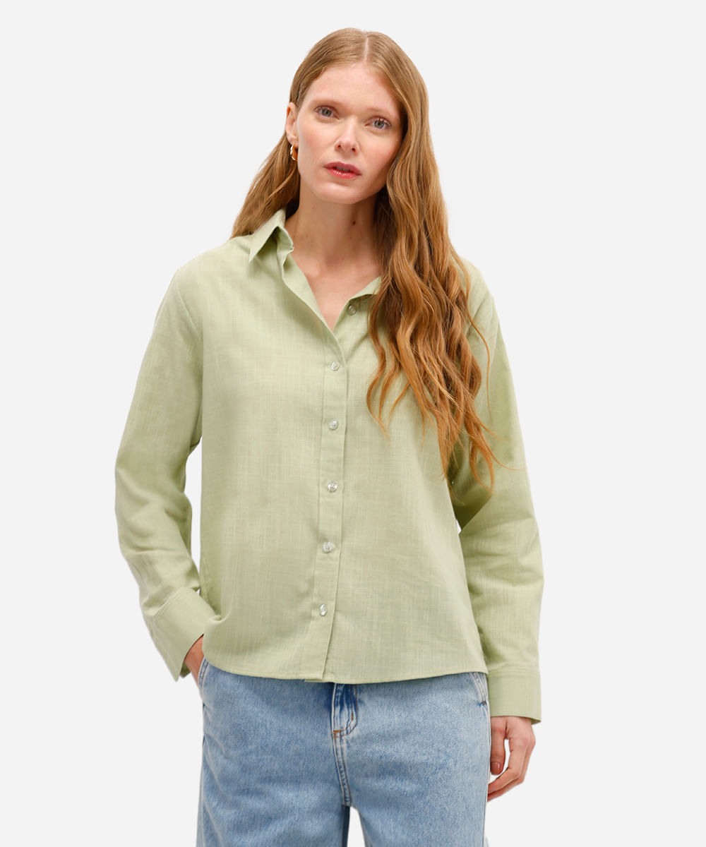 camisa feminina de algodão manga longa verde