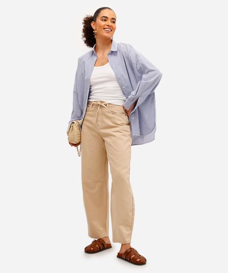 calça baggy balloon feminina sarja com cordão bege 42 calça baggy balloon feminina sarja com cordão bege 42