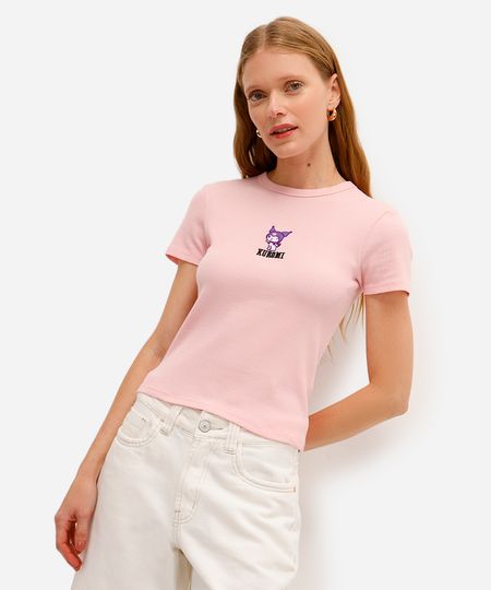 camiseta baby look feminina manga curta kuromi rosa PP camiseta baby look feminina manga curta kuromi rosa PP
