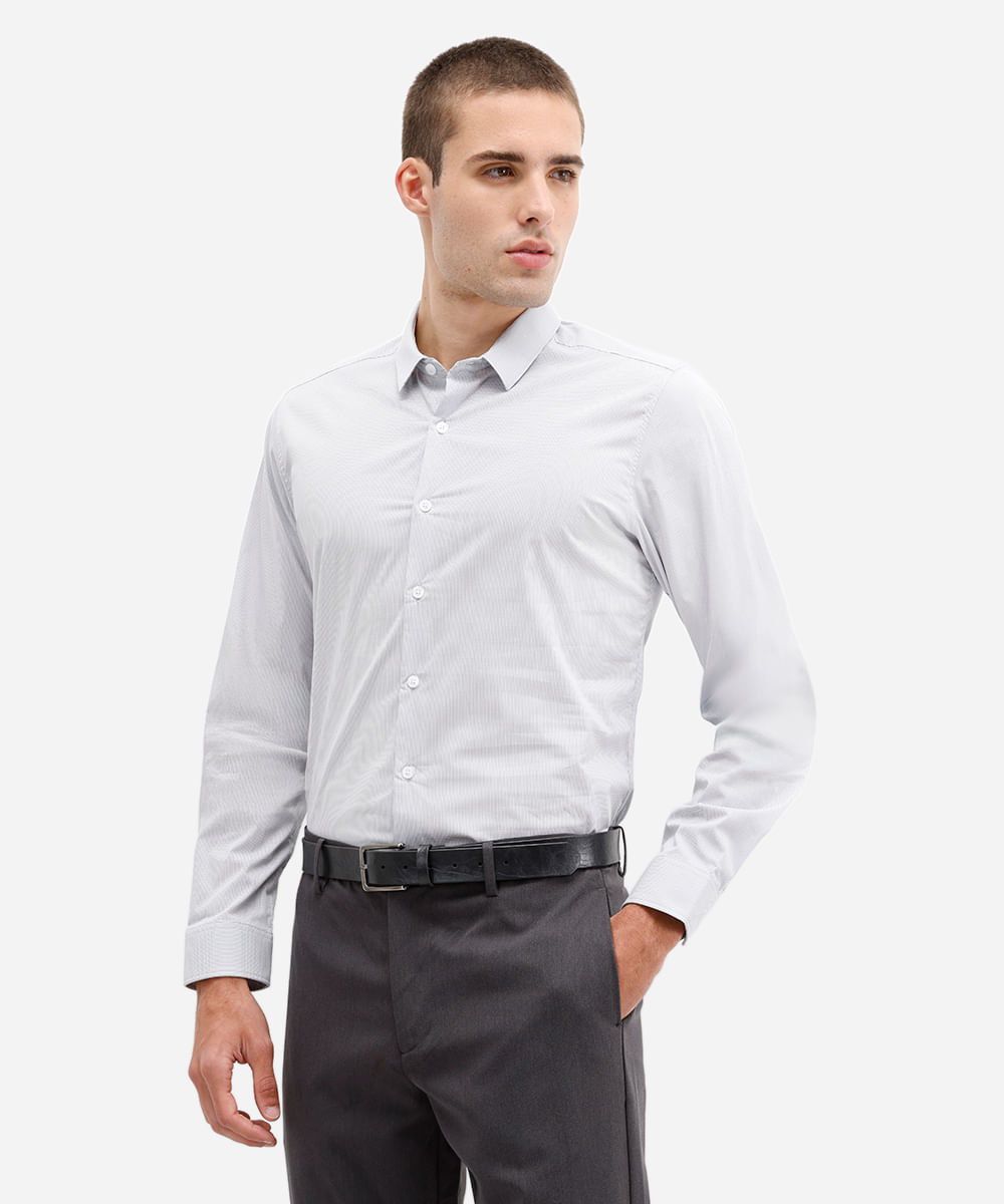 camisa masculina manga longa listrada azul