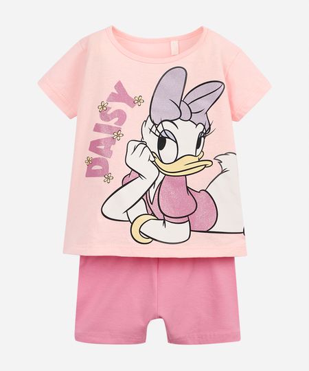 conjunto curto infantil de algodão margarida rosa 3