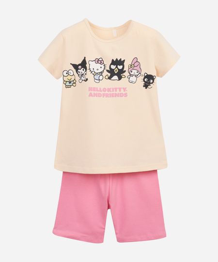 conjunto curto infantil de algodão hello kitty e amigos bege 4 conjunto curto infantil de algodão hello kitty e amigos bege 4