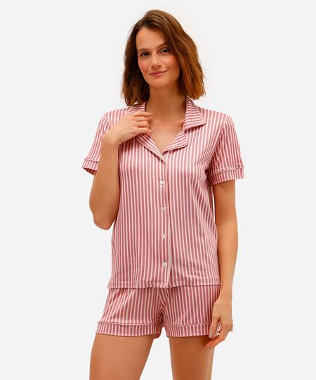 pijama americano feminino listrado curto rosa PP