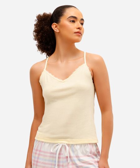 blusa alcinha em ribana lisa com detalhe em renda amarela P blusa alcinha em ribana lisa com detalhe em renda amarela P