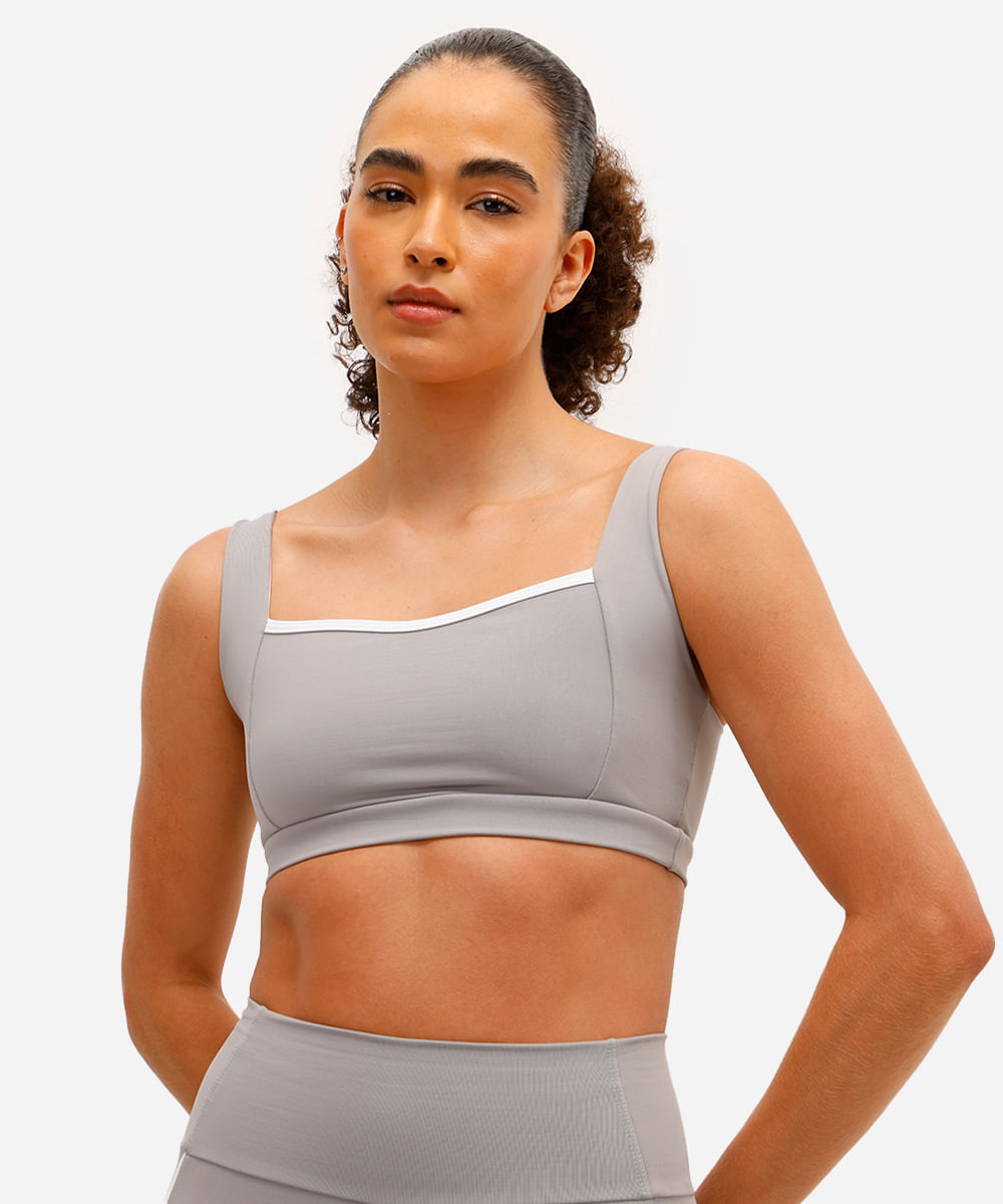 top feminino esportivo ace decote quadrado cinza