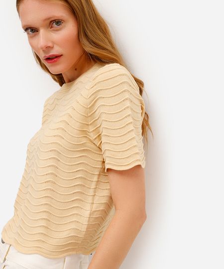 blusa de tricot texturizada bege PP blusa de tricot texturizada bege PP