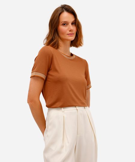 blusa feminina de viscose manga curta marrom PP