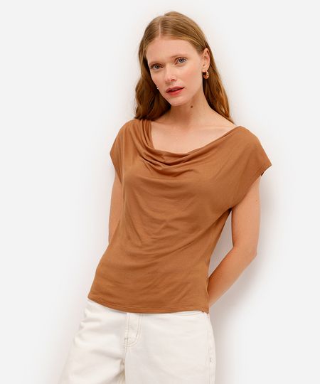blusa feminina de viscose decote degagê bege GG