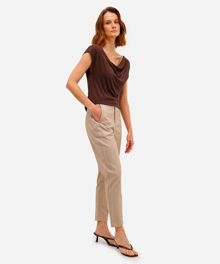 calça de alfaiataria feminina com pences listrada bege 40 calça de alfaiataria feminina com pences listrada bege 40