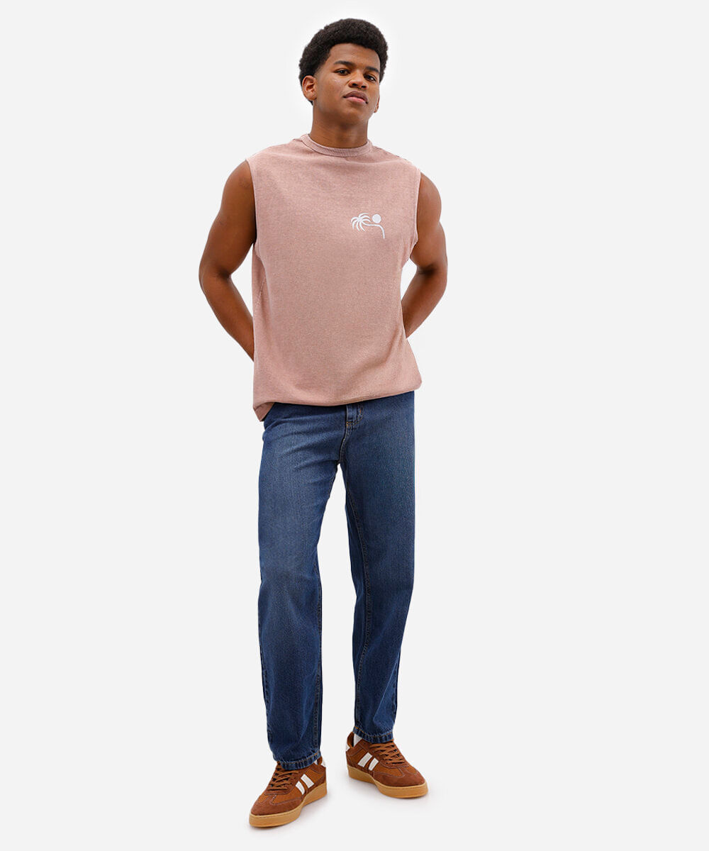 calça reta masculina jeans azul