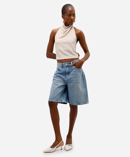 bermuda feminina jeans cintura média azul 38 bermuda feminina jeans cintura média azul 38