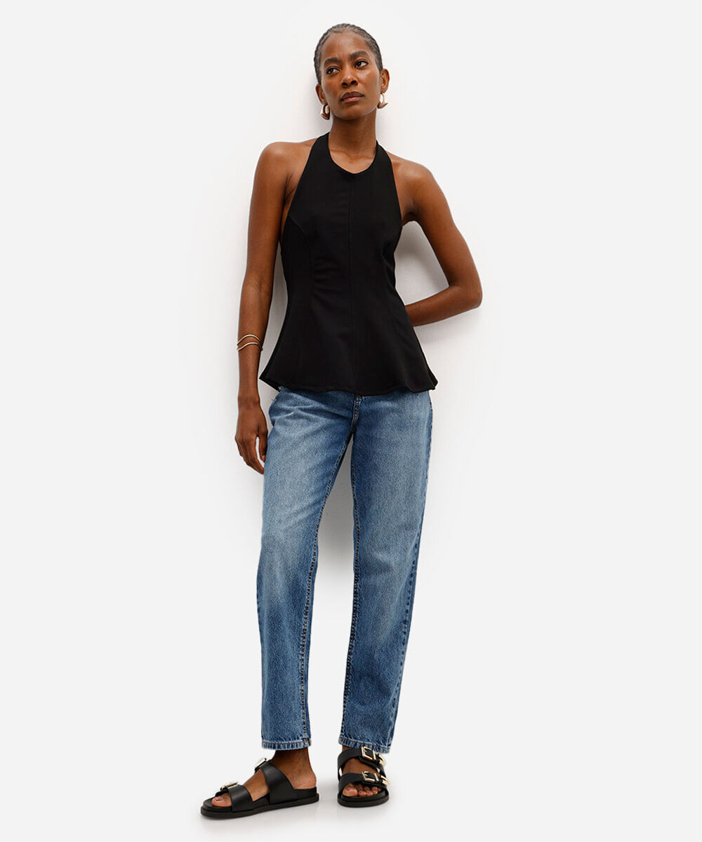 calça jeans mom cintura super alta azul