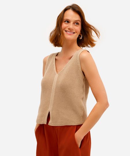 colete de tricot decote v bege PP colete de tricot decote v bege PP