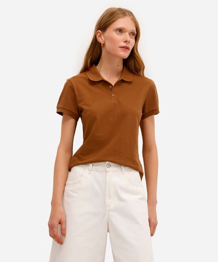 polo básica feminina de algodão marrom PP