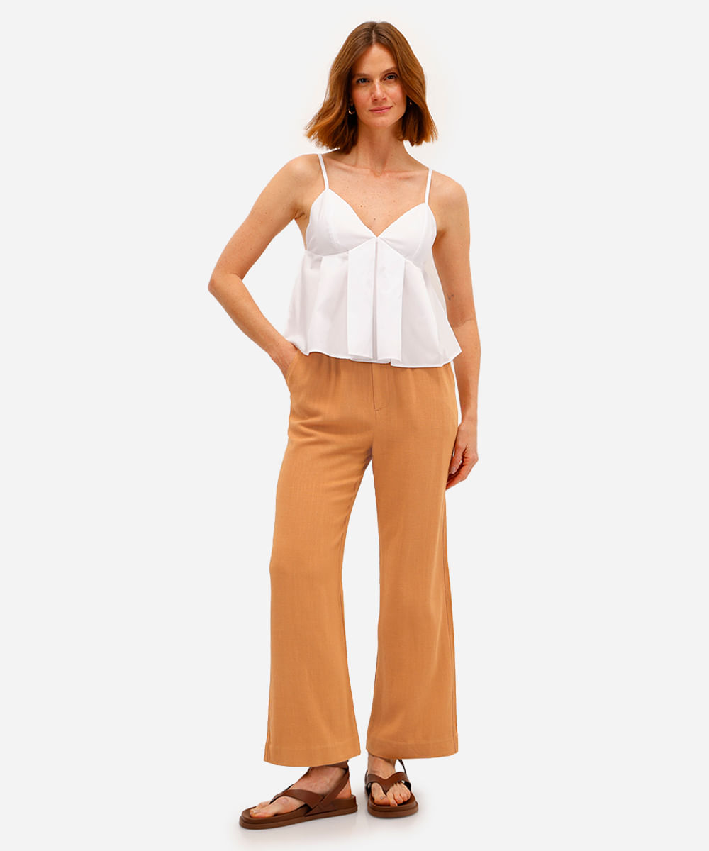 calça clochard feminina com linho marrom