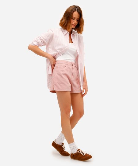 short mom feminino de sarja listrado rosa 36 short mom feminino de sarja listrado rosa 36