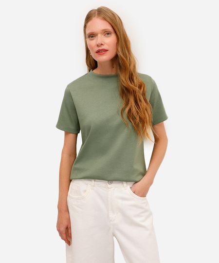 camiseta básica feminina de algodão peruano verde PP