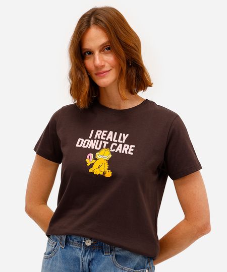 camiseta feminina de algodão garfield marrom G camiseta feminina de algodão garfield marrom G