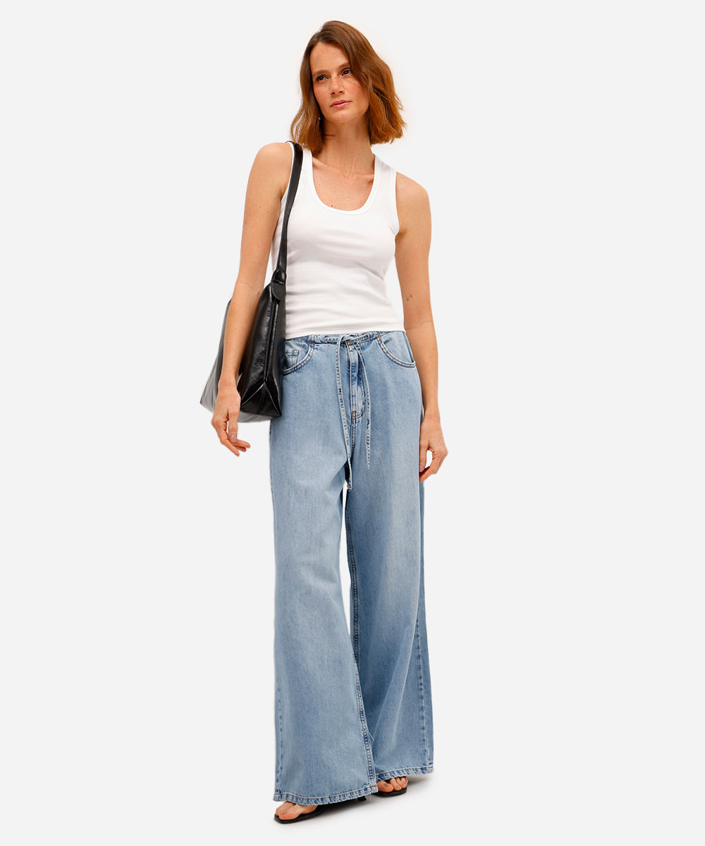 calça pijama feminina jeans com cordão azul