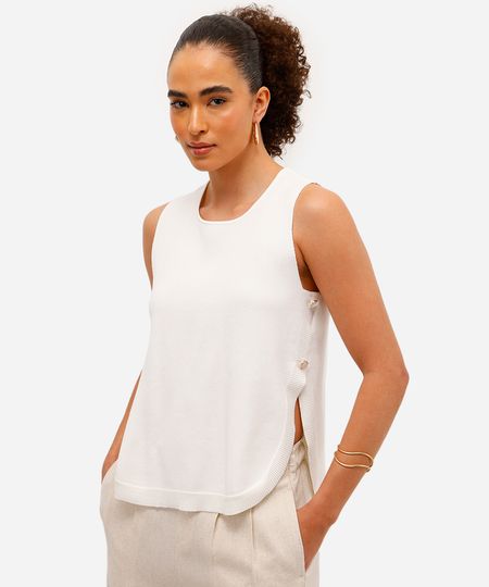 regata feminina de tricot com botões laterais off white GG regata feminina de tricot com botões laterais off white GG