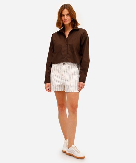 short feminino de sarja listrado off white 34