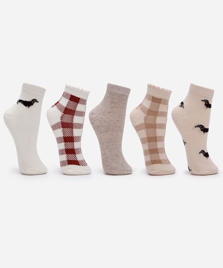 kit de 5 meias cano baixo estampada colorida 34-39 kit de 5 meias cano baixo estampada colorida 34-39
